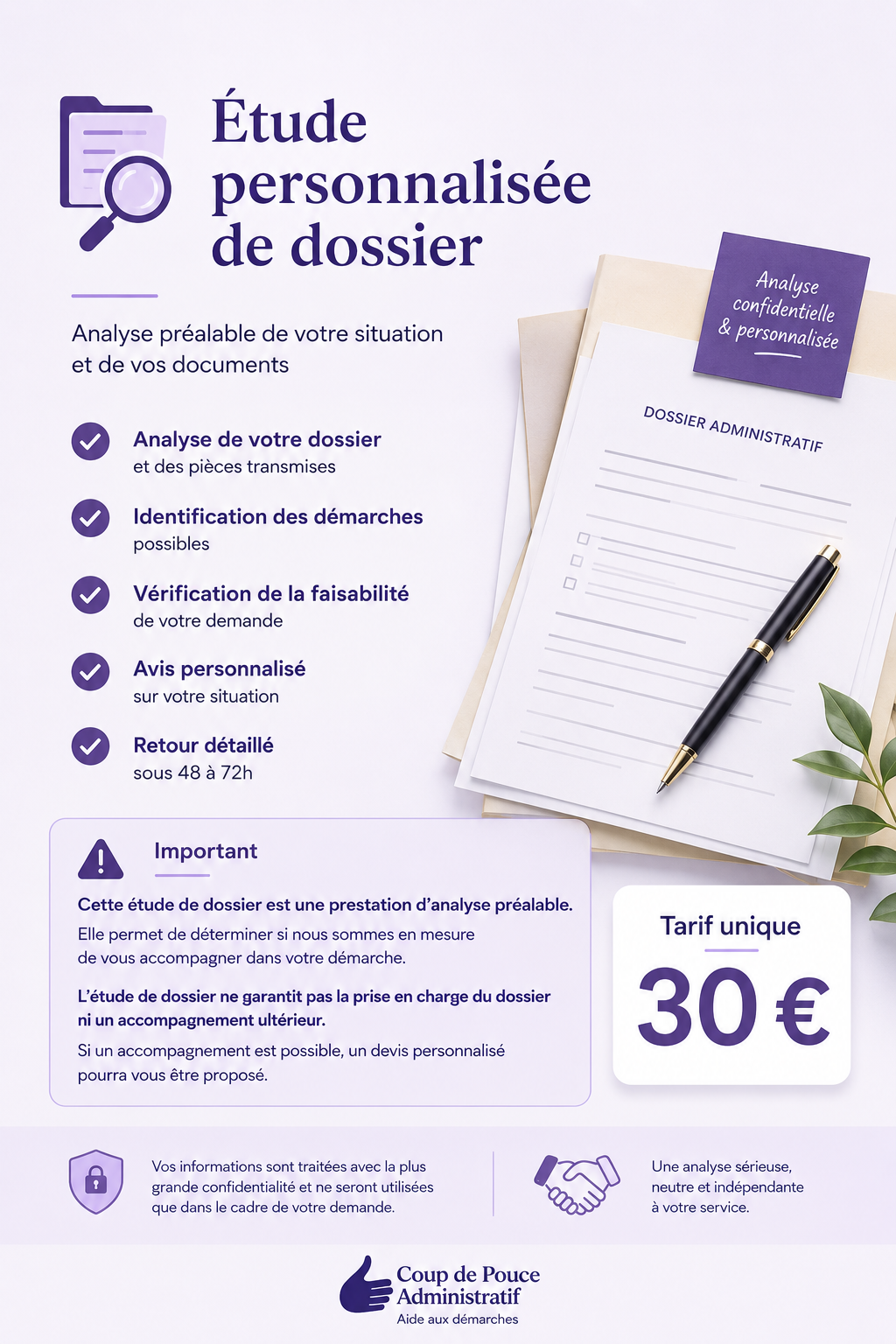 Étude personnalisée de dossier  30 €